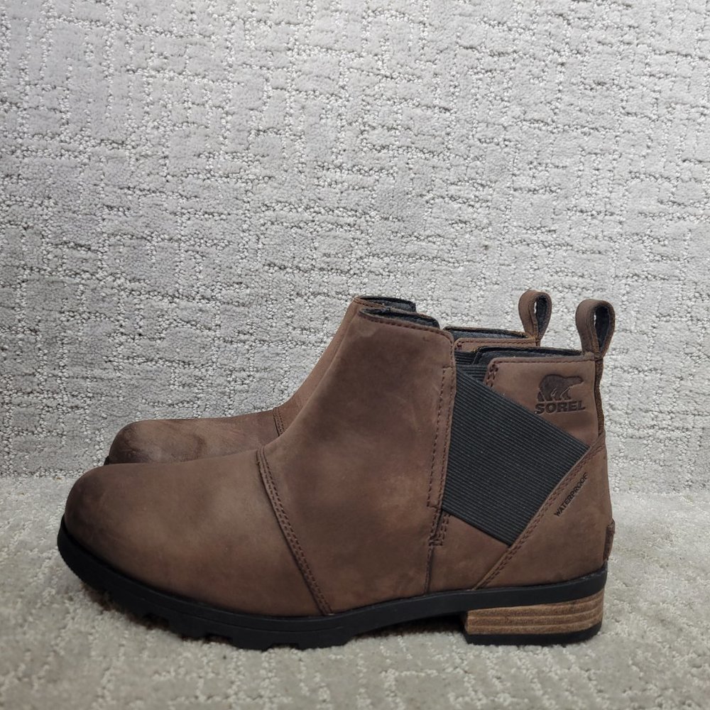Sorel Emelie Women's Size US 9 Brown Leather Waterproof Round Toe Chelsea Boots - Picture 6 of 12